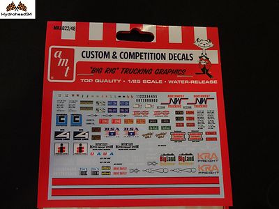 AMT Custom & Competition Water Release Decals Big Rig Trucking Graphics 1/25 17L