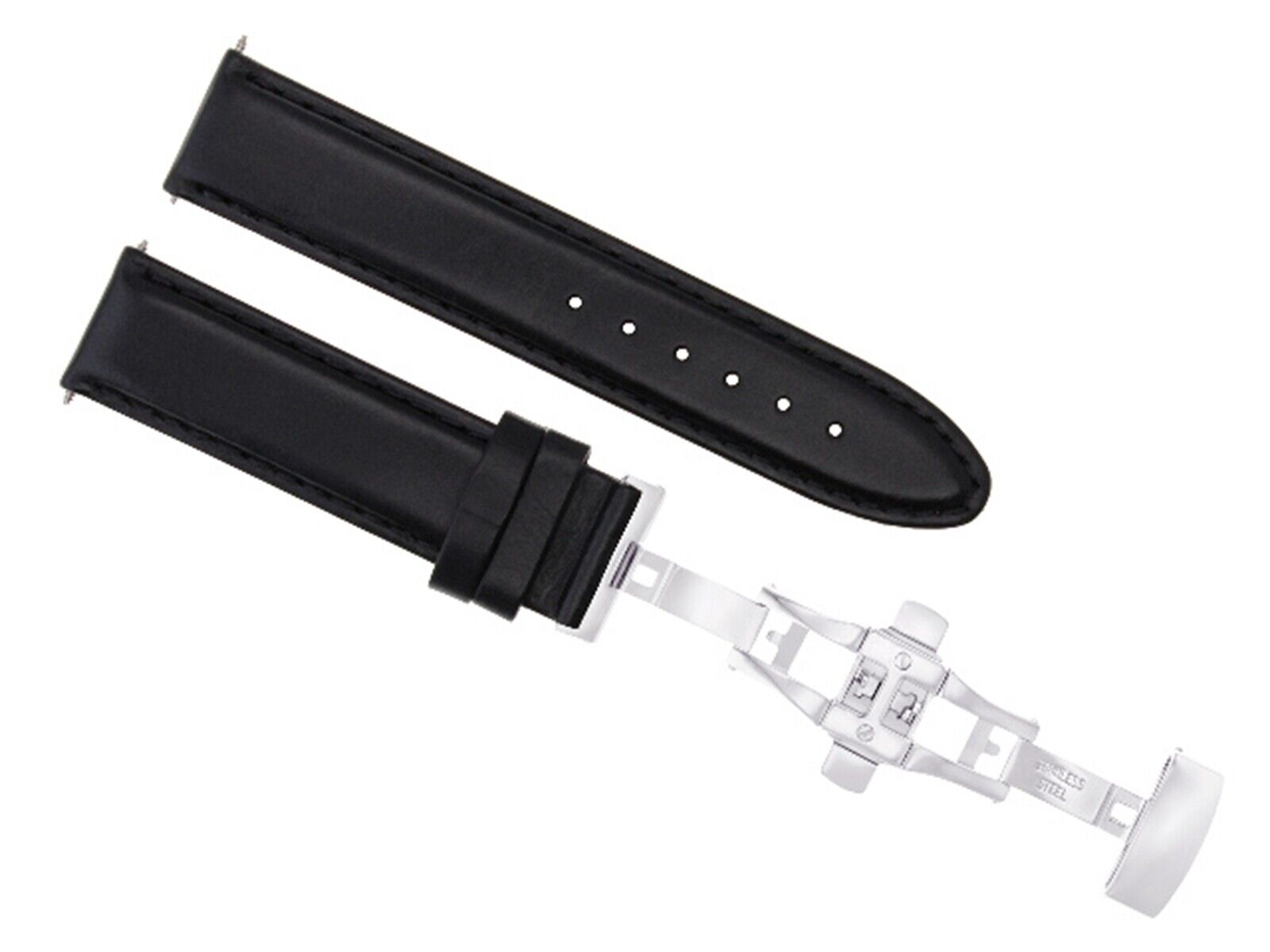 20MM SMOOTH LEATHER WATCH BAND STRAP DEPLOYMENT CLASP BRACELET FOR BREGUET BLACK