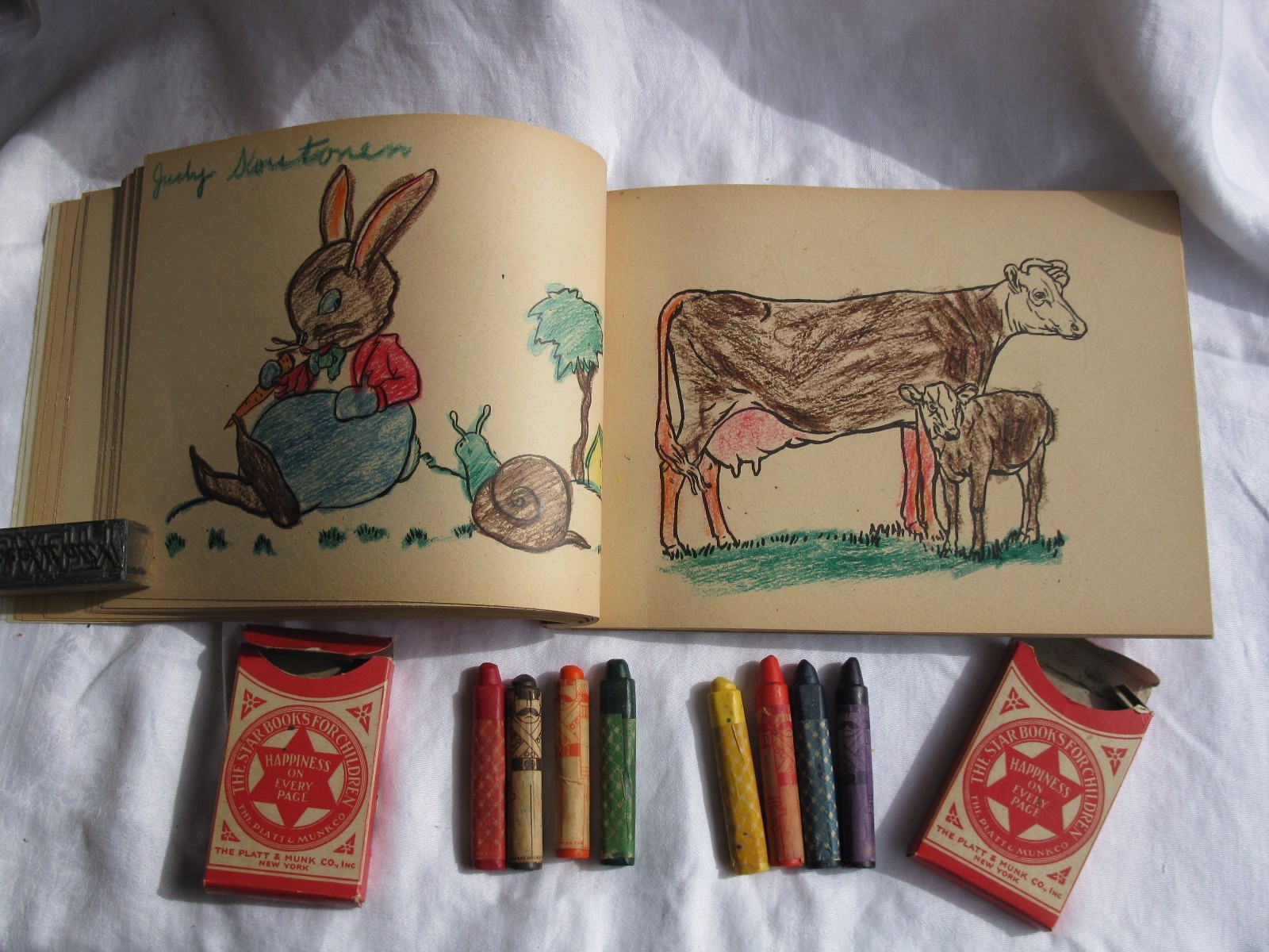 1930's MODERN PAINTING BOOK FOR YOUNG PEOPLE w/ Box & Crayons (Platt & Munk Co.)