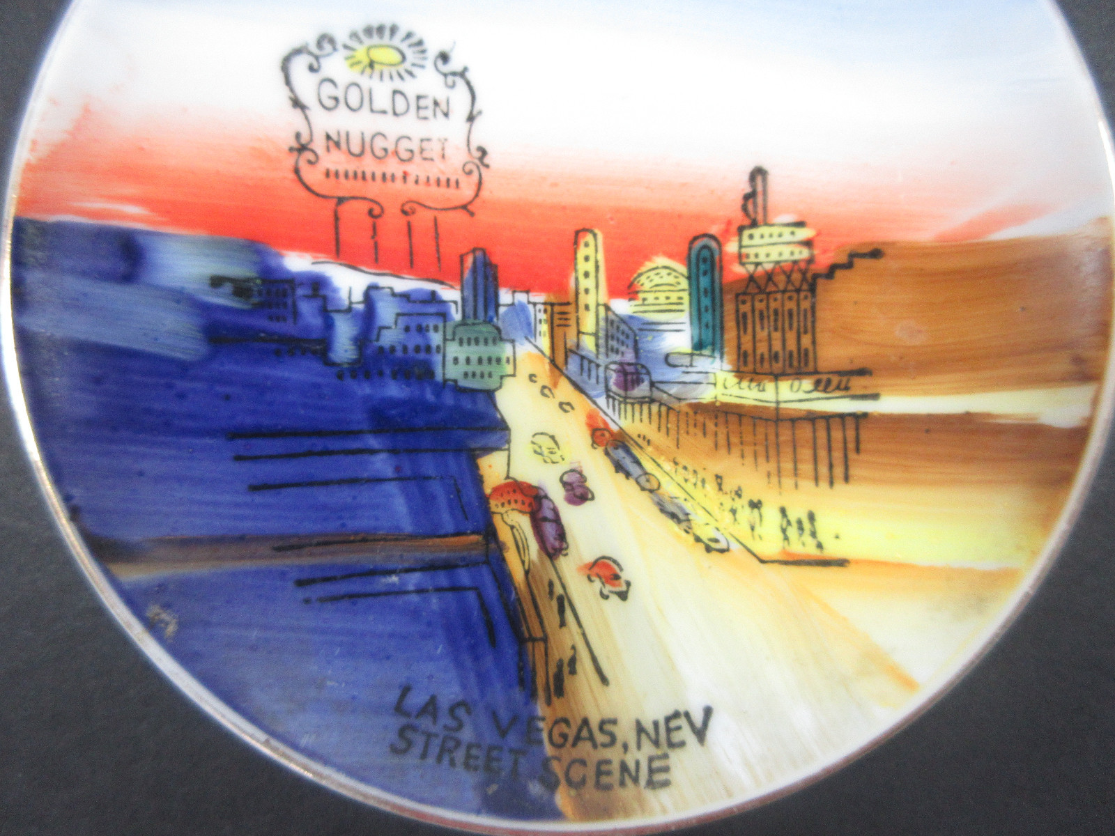 VINTAGE LAS VEGAS NEVADA GOLDEN NUGGET CASINO NICO HANDPAINTED MINI CERAMIC DISH