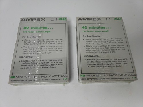 8 TRACK AMPEX 8T-42 BLANK 8 TRACK TAPE LOT OF 2 SEALED (NEW OLD STOCK)