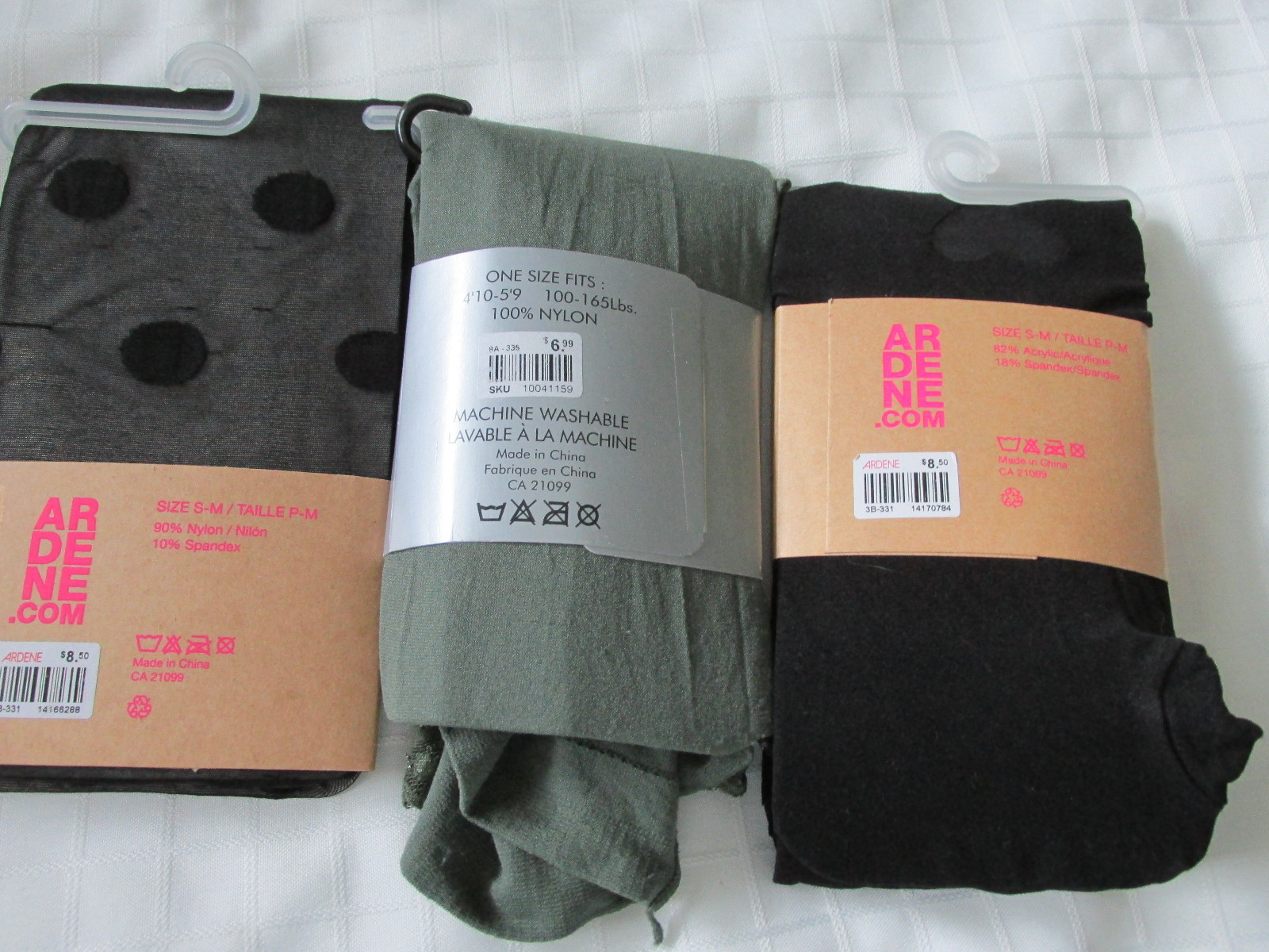 NIP. LOT OF THREE PAIR TIGHTS/2BLACK/1GRAY/ LACE FITS TO 165 LBS-100 DESIGNED.