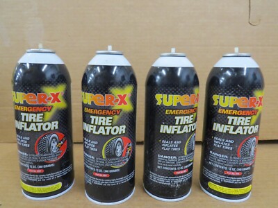 Super-X 659 Emergency Tire Inflator 12OZ Can Lot of 4 NEW OLD STOCK MISSING TUBE