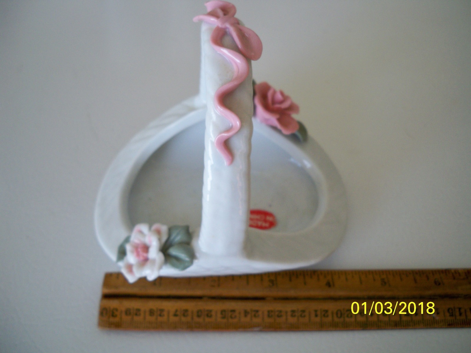vintage porcelain Basket with raised roses made in China