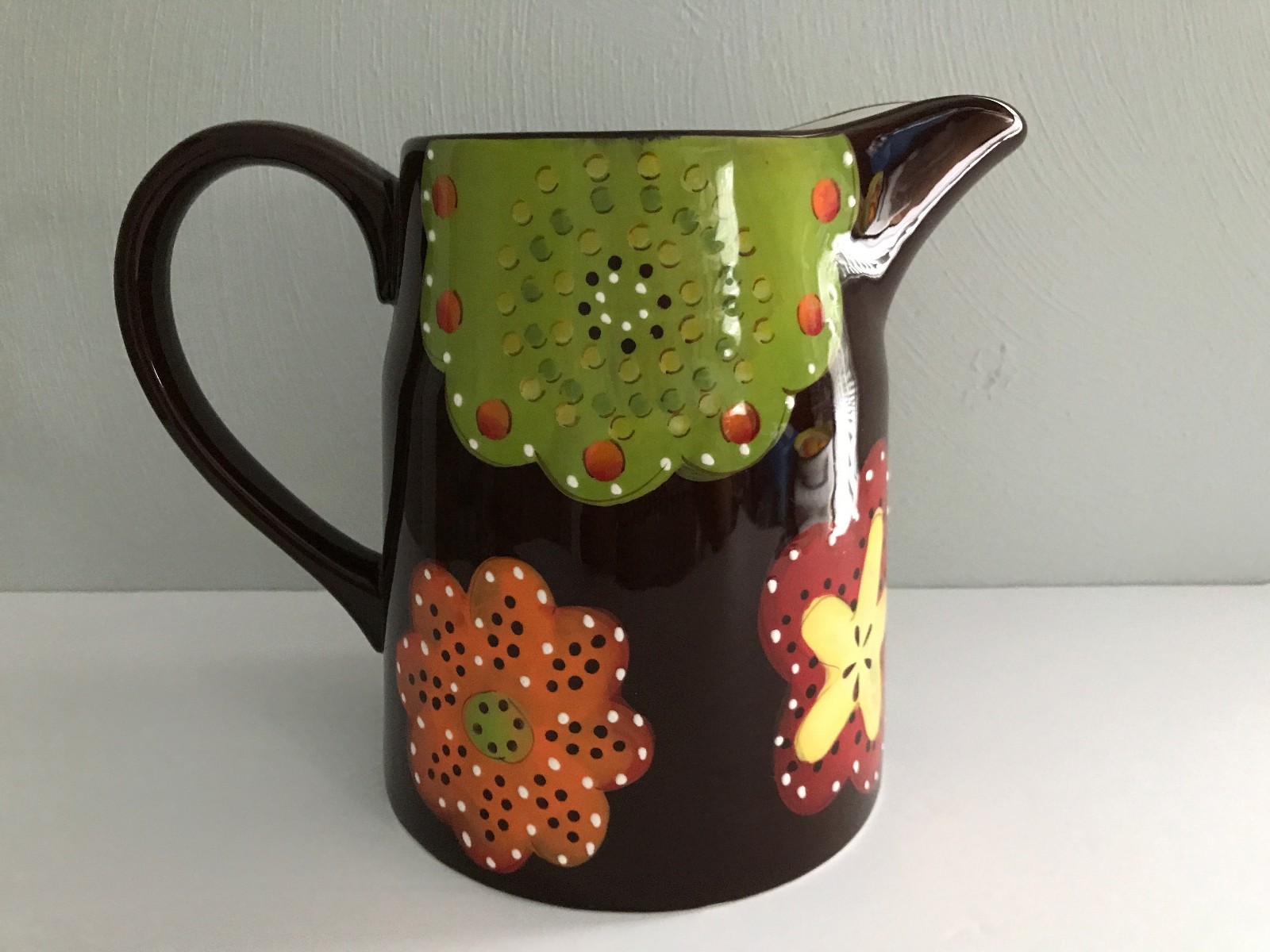 Laurie Gates Pitcher / Brown with Flowers / 8