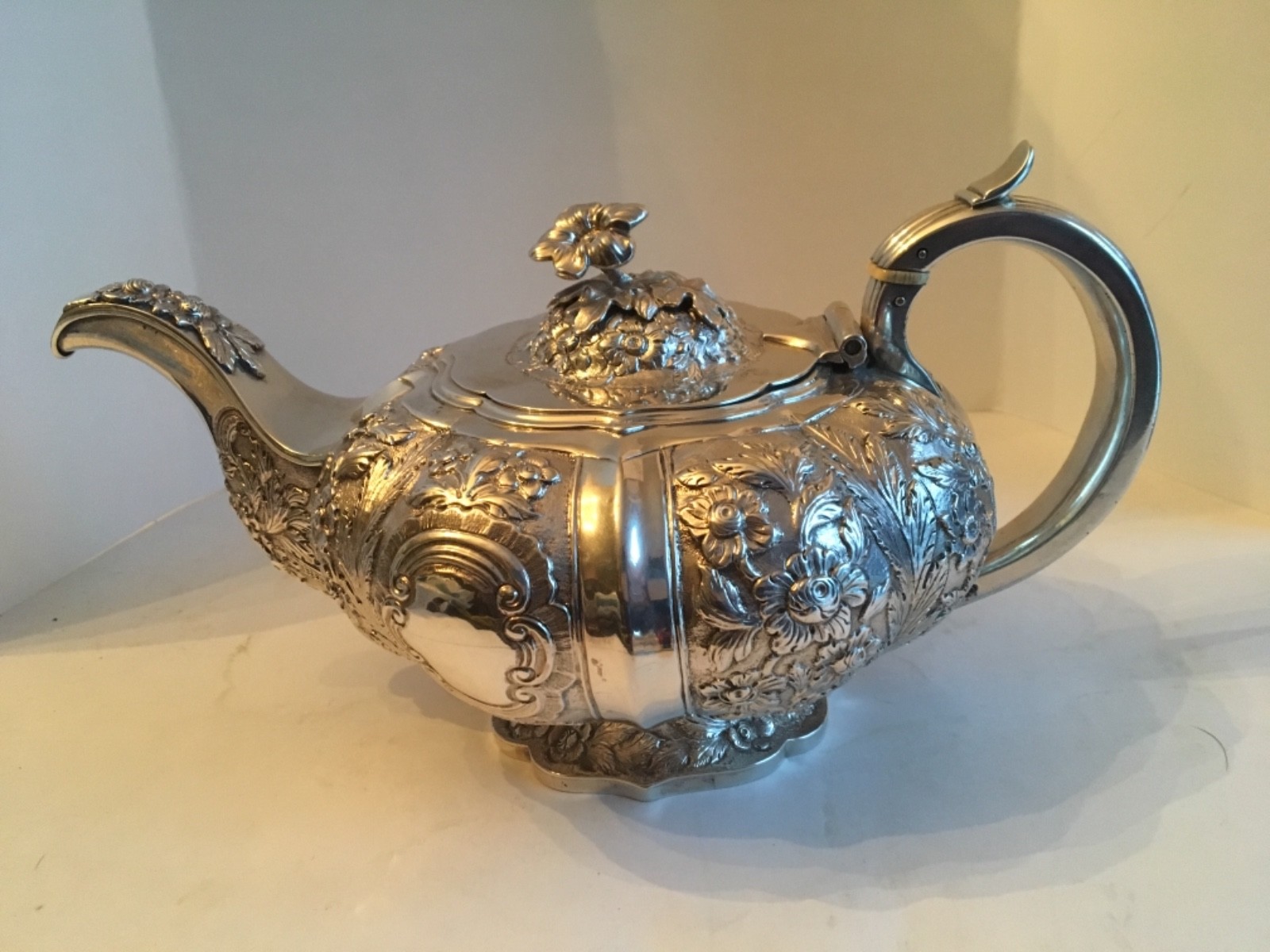 Antique Georgian Sterling Silver Irish Handchased Teapot S&G Dublin 1826