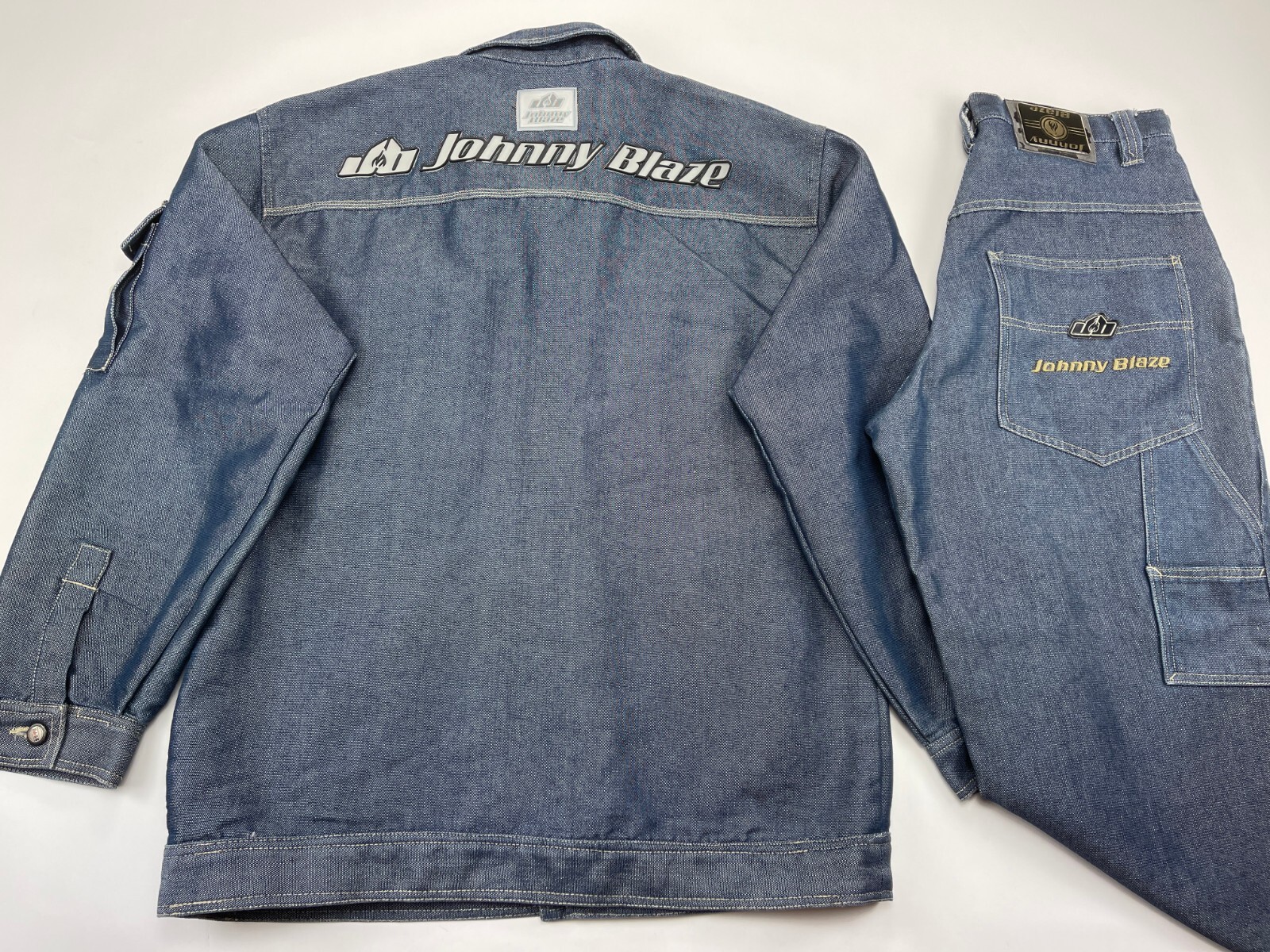 johnny blaze  デニムジャケット Johnny Blaze Mens Oversized Denim Jacket Size XL With Broken