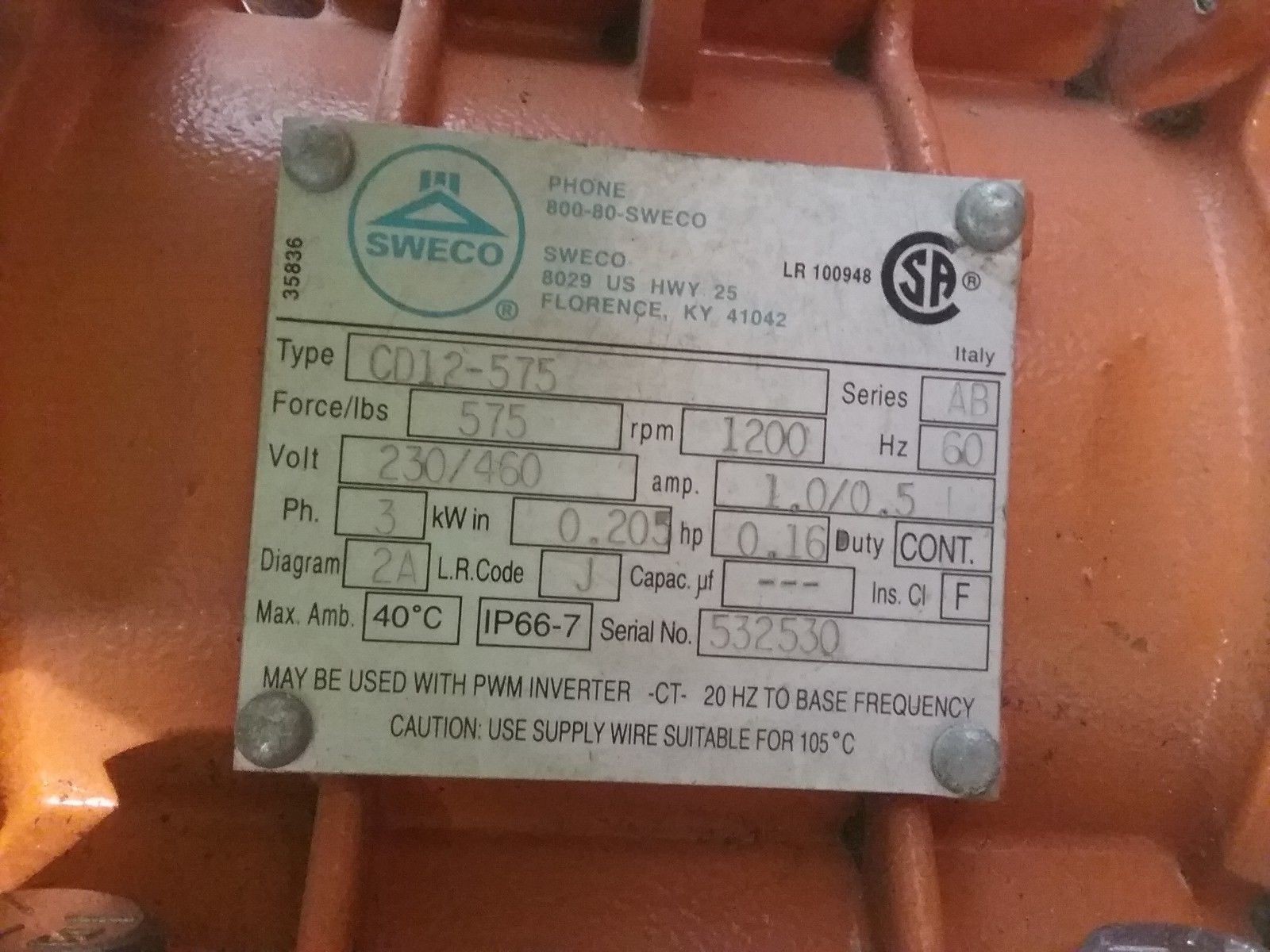 Sweco LP24S63 Low-Profile Flow Thru Separator w/ Sweco CD12-575 Dual Motor