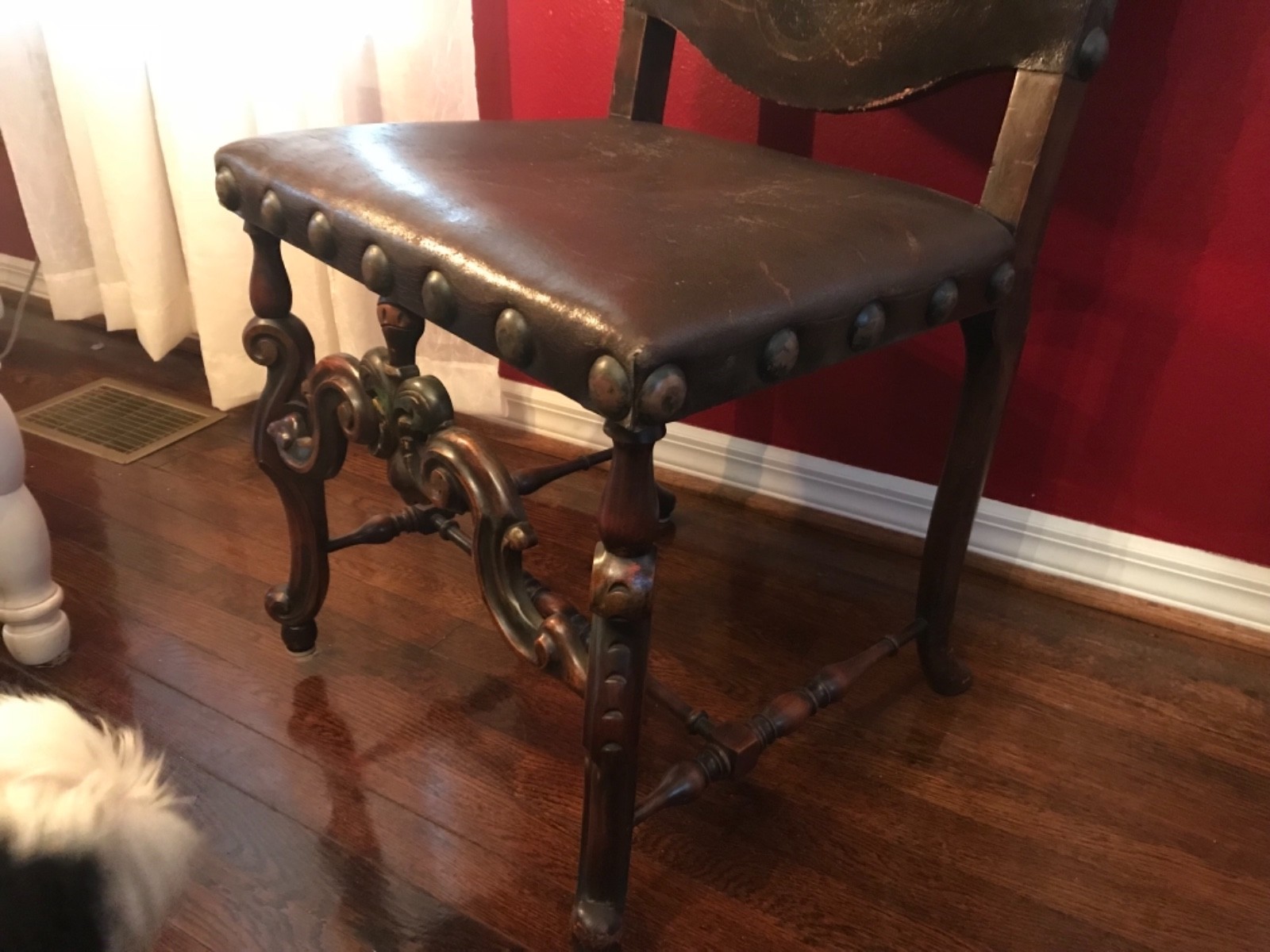 4 four Spanish French Baroque gold Hand Painted studded Dining Chairs Side Rare