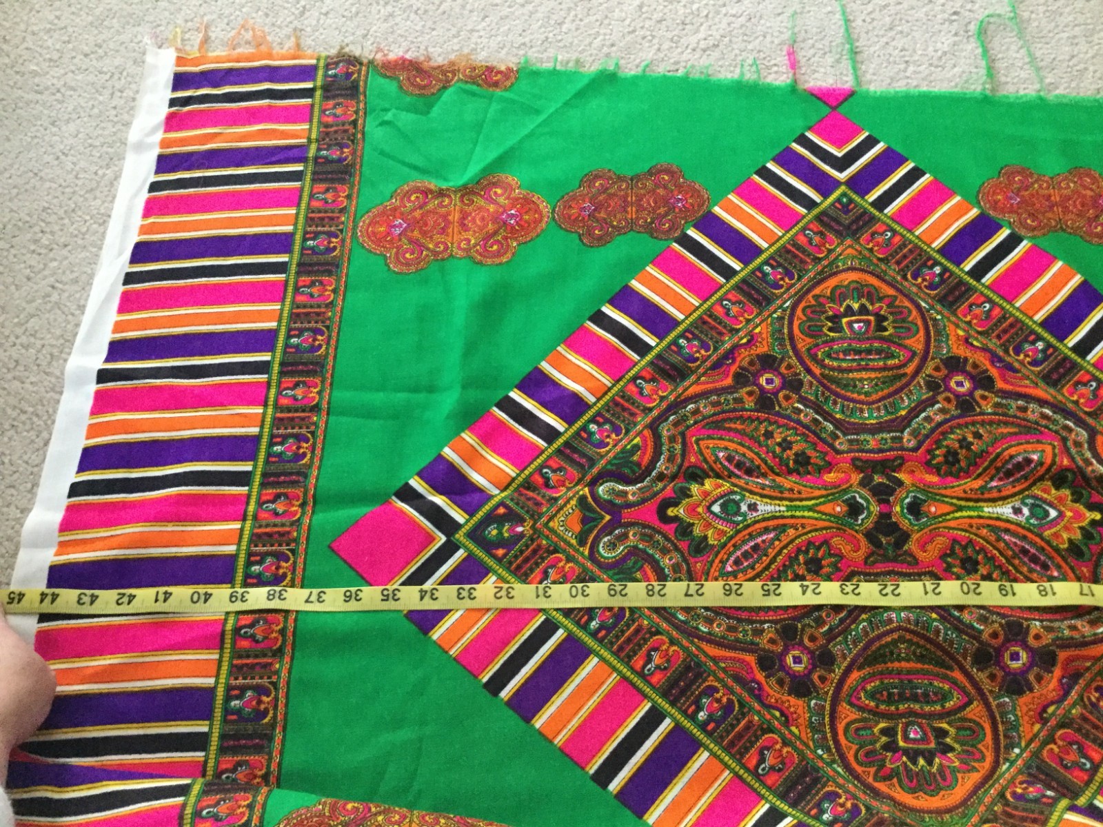 Fabric Vintage Lonsdale Mills Signed Neon Stripes Paisley Design 47 x 103