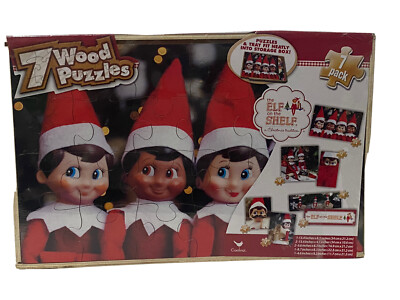 Elf On A Shelf 7 Wood Jigsaw Puzzle Set storage box   A Christmas Tradition New