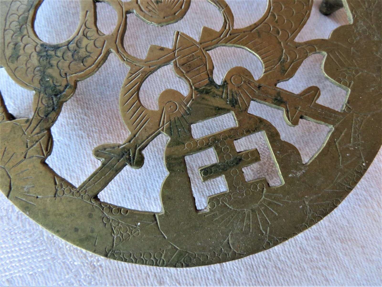 Etched Brass Trivet China 4 3/4