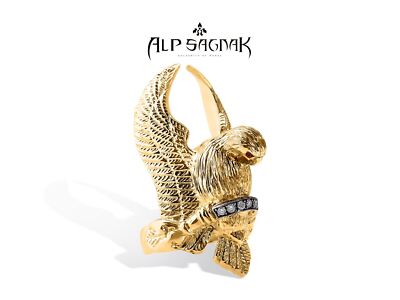 Alp Sagnak Ring 14 K Yellow Gold Dove Diamonds Sapphires