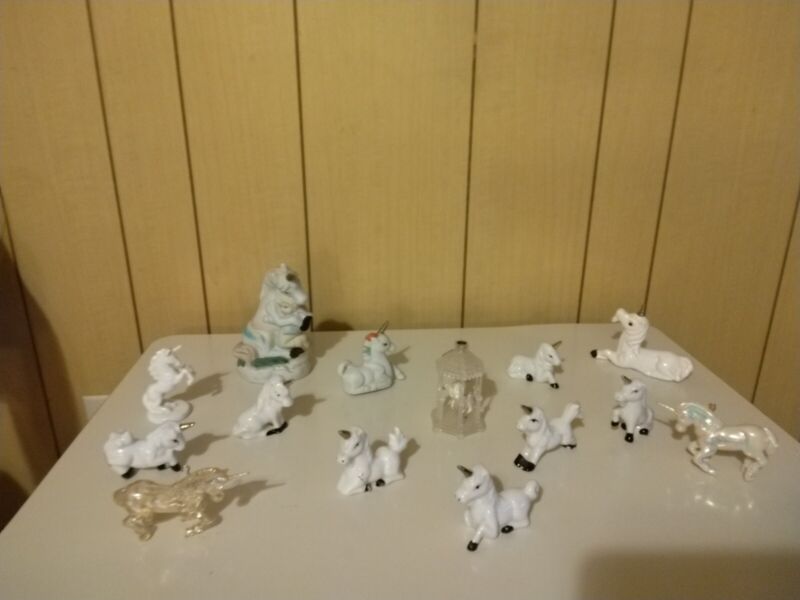 Lot of 14 Vintage Unicorn Porcelain Ceramic Figurines 