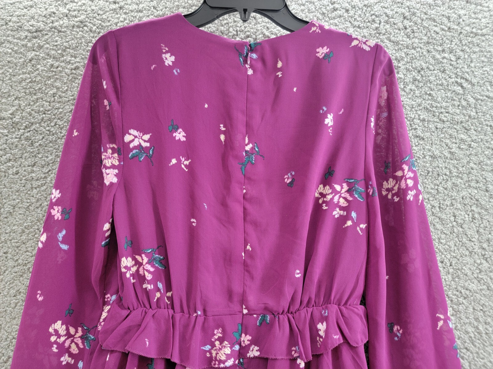 Steve Madden Rami Chiffon Pintuck-Detail Floral-Print Dress Women's XS Plum L/S - Picture 4 of 16