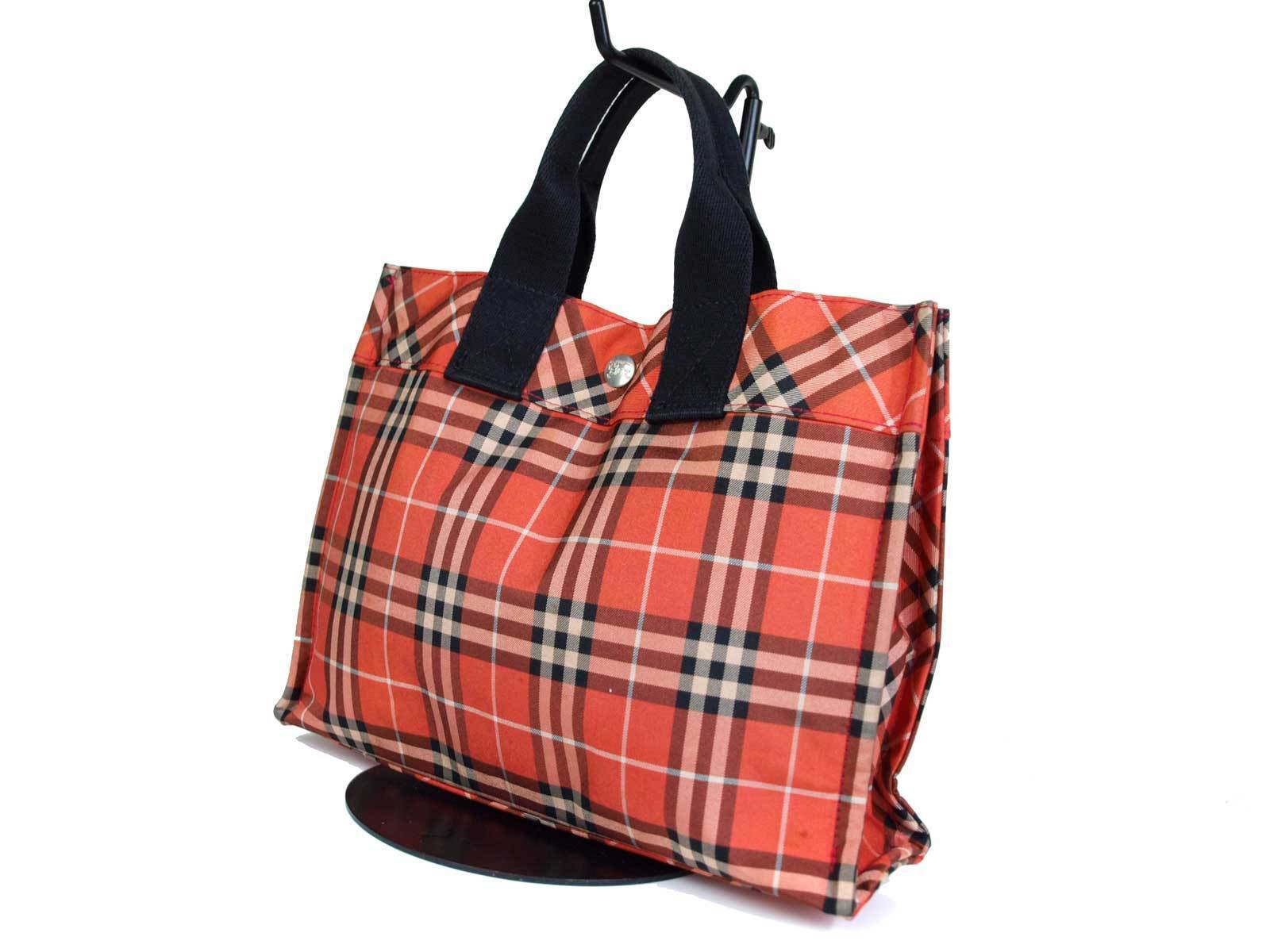 BURBERRY LONDON BLUE LABEL Nylon Canvas Orange Red Hand Bag BURBERRY LONDON BLUE LABEL Nylon Canvas Orange Red Hand Bag