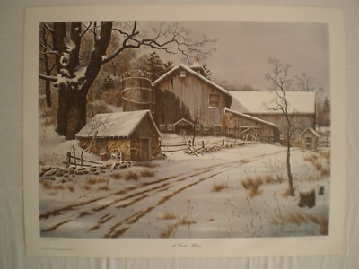 ARTIST SIGNED #/250 WINTER FARM BARN LANDSCAPE WALL ART LITHOGRAPH PRINT 24x19