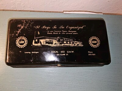 Vintage UAW Local 652 Metal Document Box-Lansing, MI/Good
