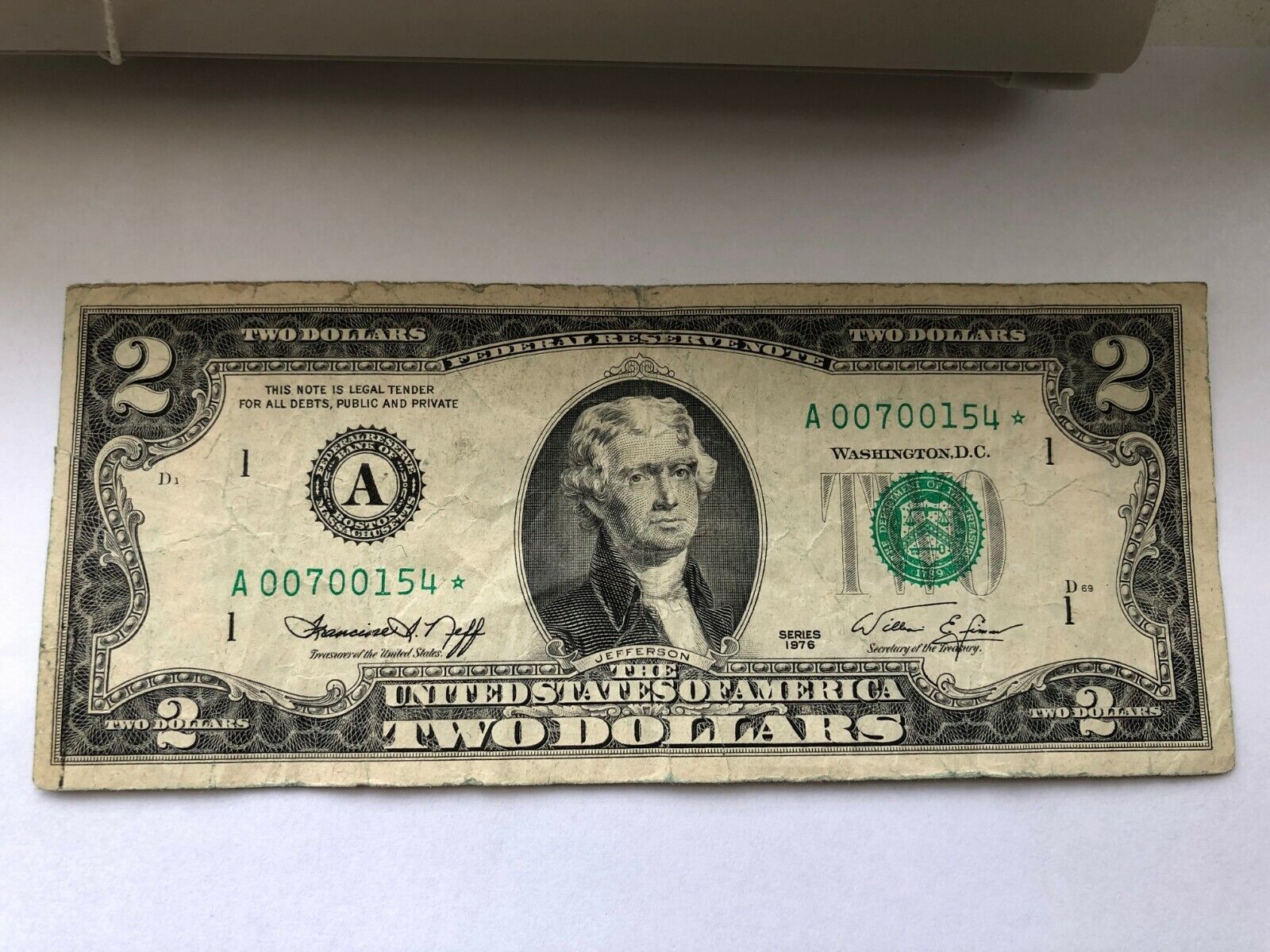 STAR NOTE 1976 $2 DOLLAR BILL A 00700154 * | eBay STAR NOTE 1976 $2 DOLLAR BILL A 00700154 * | eBay