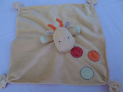 Carter's Yellow & Orange Hippo Baby Security Blanket Blankie Banky Rattle Toy