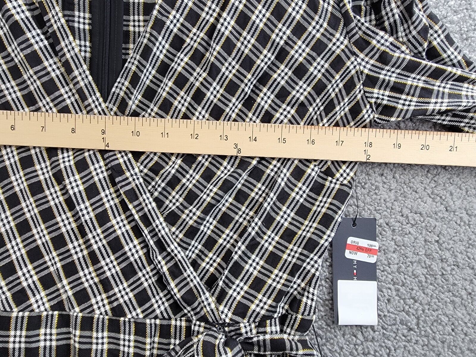 Tommy Hilfiger Check Ruffle-Hem Wrap Dress Women's 10 Black Multi Zip Closure - Picture 6 of 16