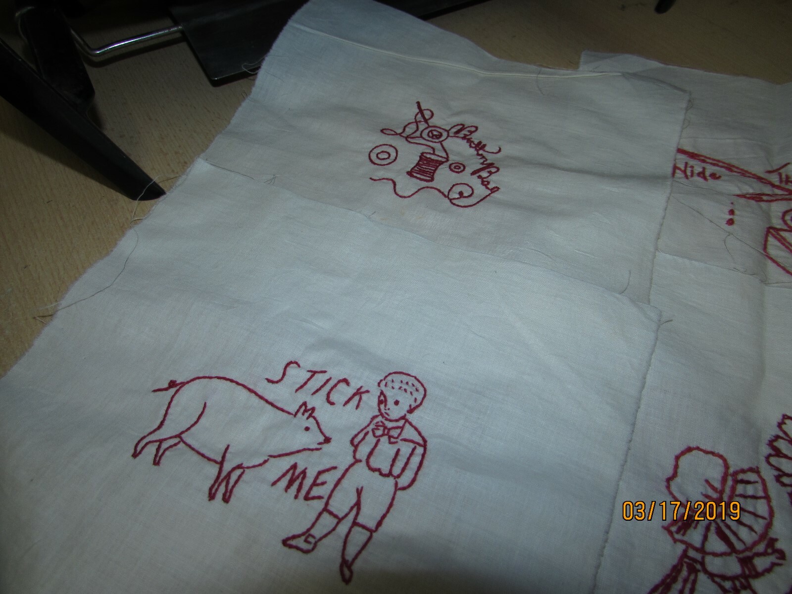 HAND NEEDLEWORK STITCHED QUILT CLOTH BLOCKS 9X8 LOT OF 10 ANIMALS