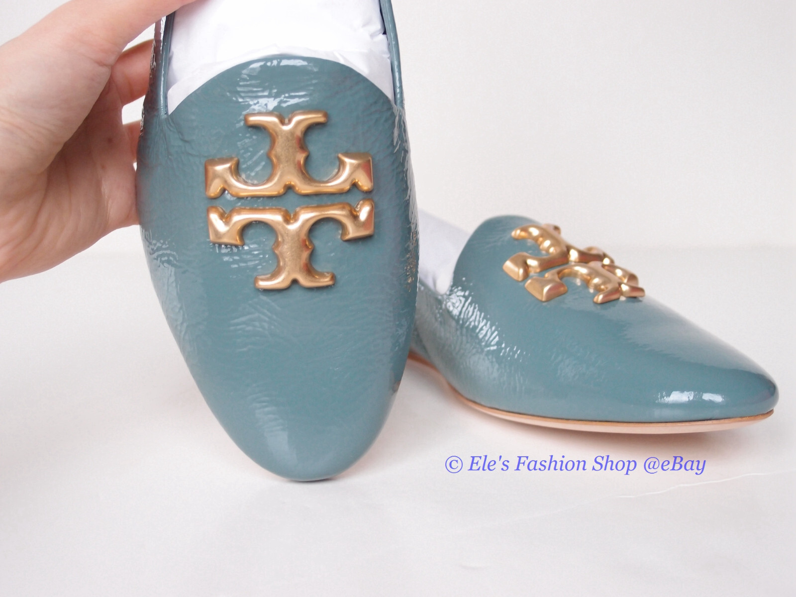 Pre-owned Tory Burch Eleanor Leather Loafer Arctic Blue Us 7.5 8 8.5 9 9.5 Authentic