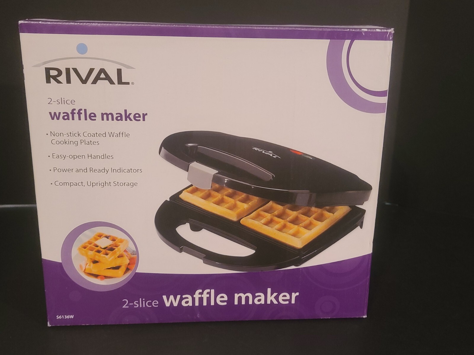 NEW IN BOX Rival 2 Slice Waffle Maker S6136W | eBay
