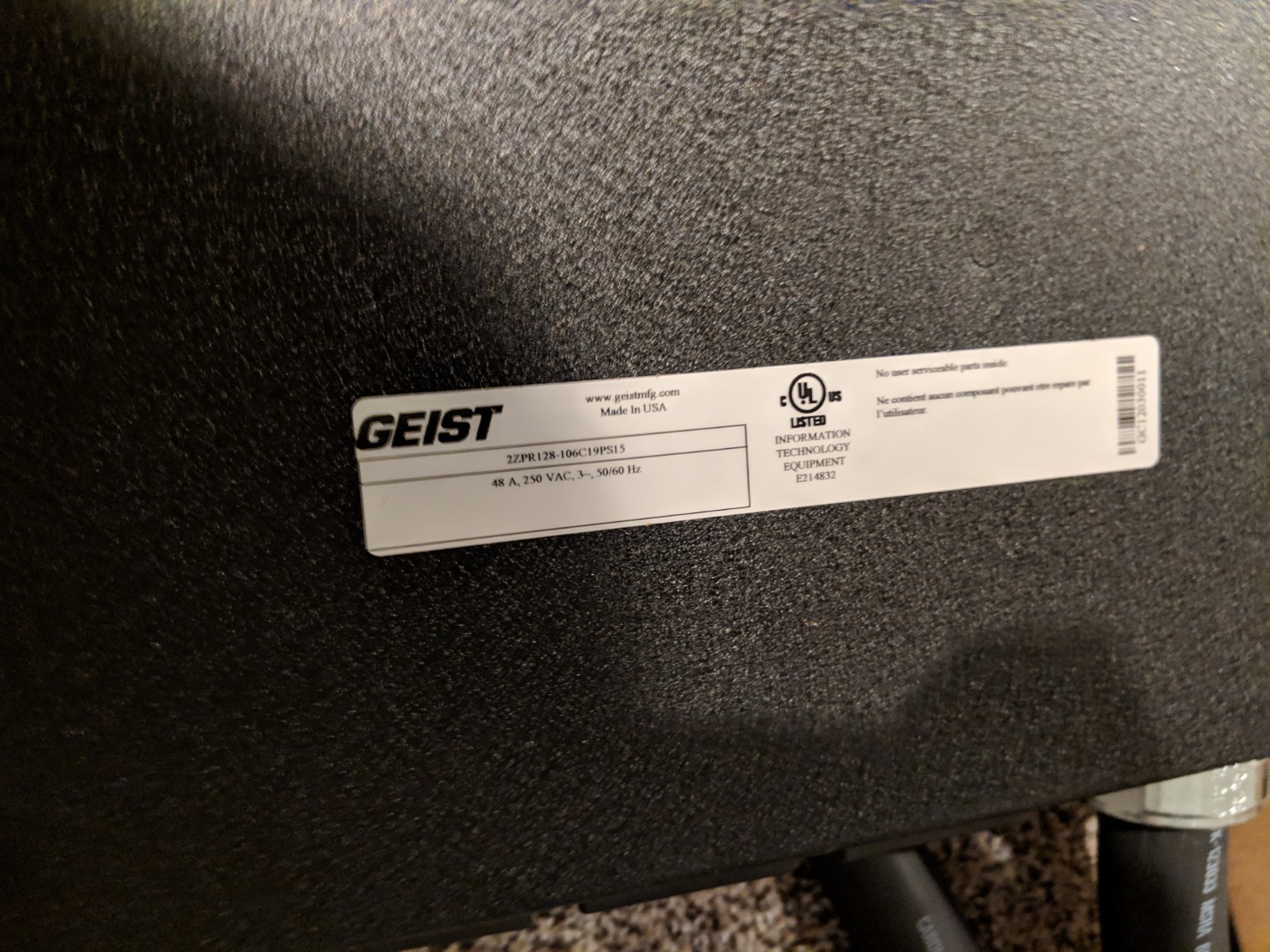 Geist 60A 19 inch Rackmount PDU Power Strip 2ZPR128-106C19PS15