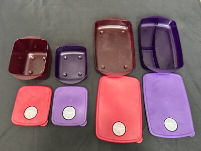 Tupperware  Rock N Serve Microwave Container Lot 8 Pieces Purple Red