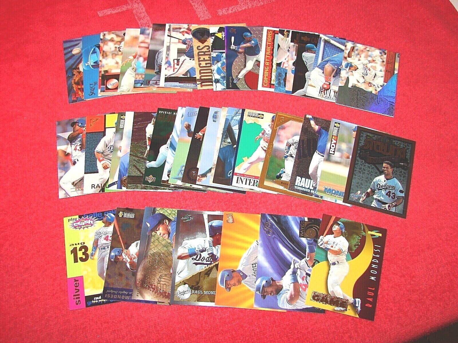 RAUL MONDESI DODGERS BLUE JAYS LOT OF 42 DIFFERENT CARDS