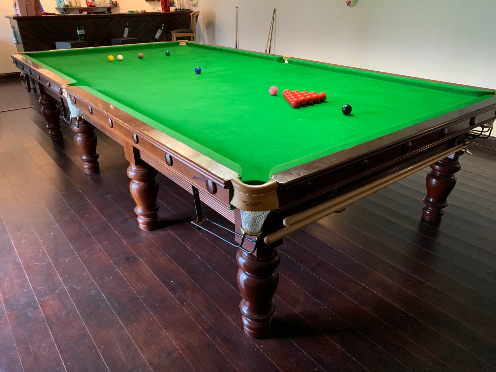 Full size snooker table - 12ft x6ft - slate bed, turned legs, beautiful table