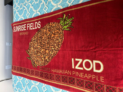 IZOD Beach towel red Sunrise Field Brand Slided Hawaiian Pineapple 30 X 59