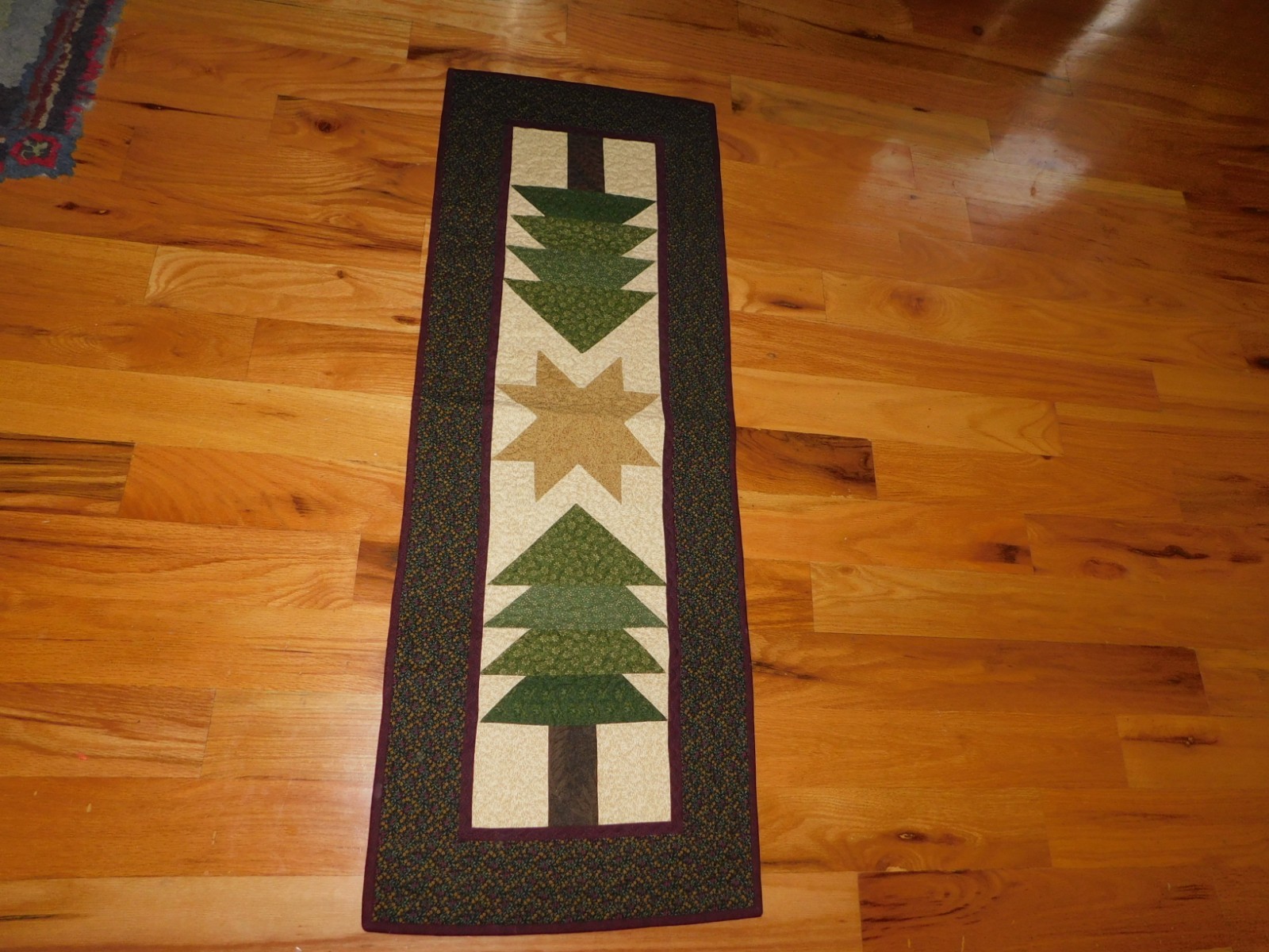 Flying Geese Pine Trees Table Runner Quilt Panel Handmade w/ Star