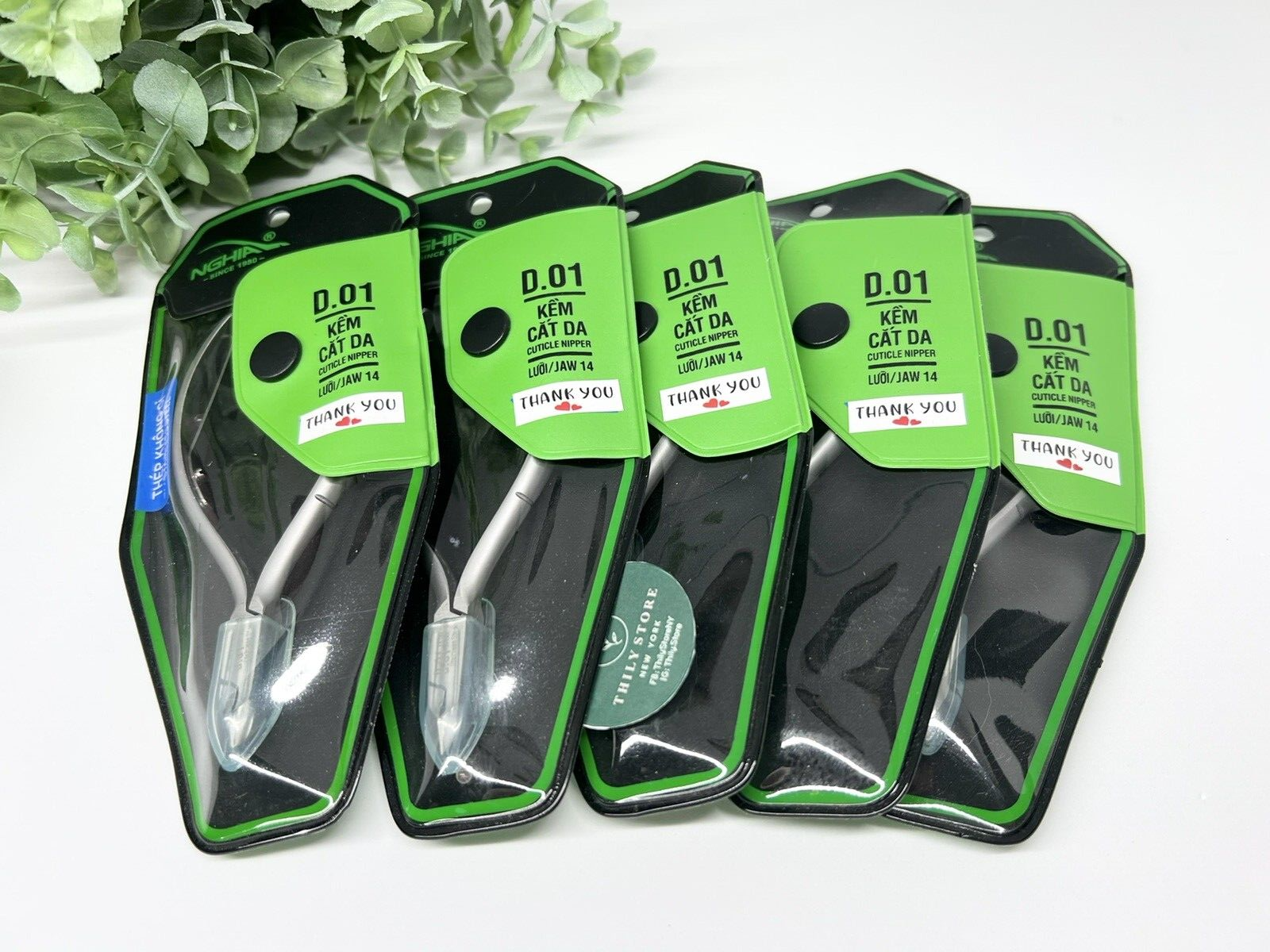 5 Pairs D-01 Nghia Cuticle Nippers Stainless Steel One Spring - Jaw 14