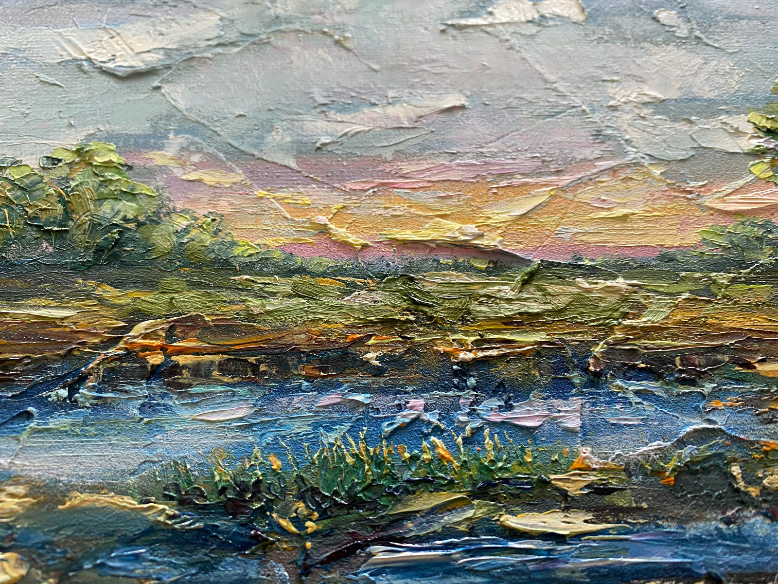 ORIGINAL OIL Painting " LANDSCAPE SUNSET " impasto 10"x 8" by Olga Diduh.