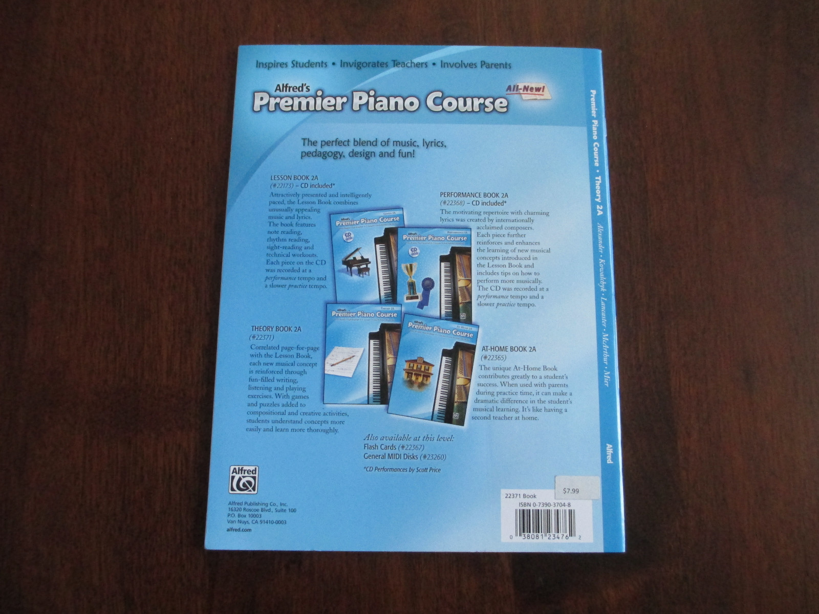 ALFRED'S PREMIER PIANO COURSE - THEORY 2A - STUDENT LESSON BOOK - $7.99 COVER