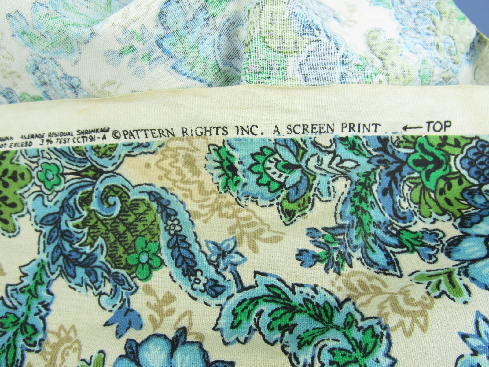 Vintage Mid Century Pattern Rights Inc. Damask Blue Upholstery Curtain Fabric