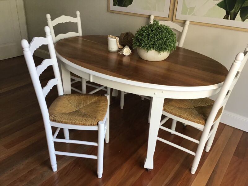 Refurbished Dining Table With 4 Cane, Refurbished Dining Table Oval