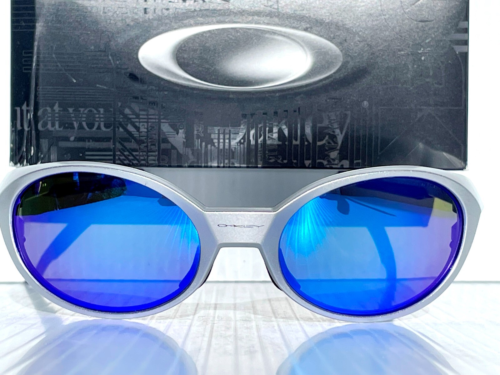 NEW Oakley EYE JACKET Metallic Silver POLARIZED Galaxy Blue NEW Oakley EYE JACKET Metallic Silver POLARIZED Galaxy Blue