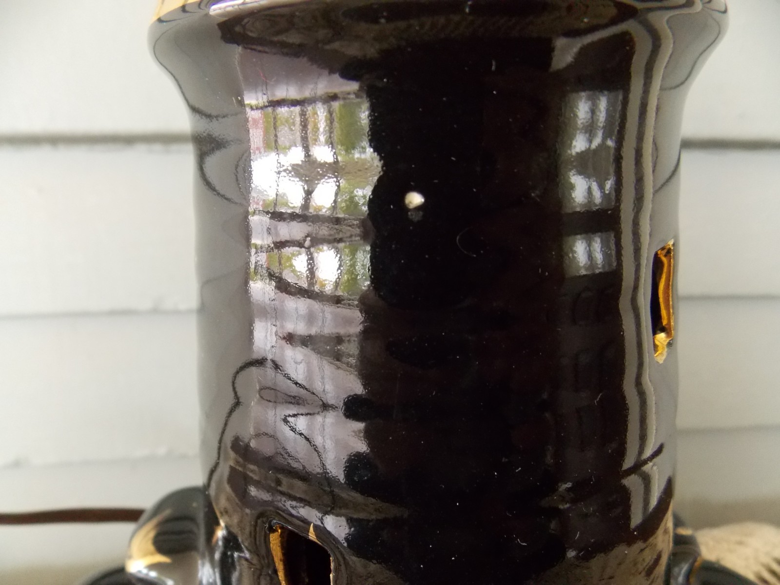 Vintage TV Table Lamp Black with Gold Highlights Ceramic Lighthouse Retro