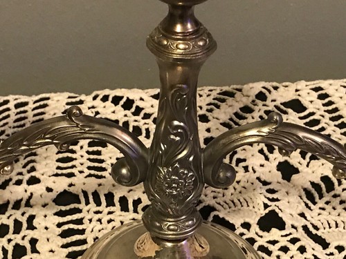 VINTAGE 3  ARM SILVER PLATE CANDELABRA LARGE 9 inches TALL 12 inches Wide