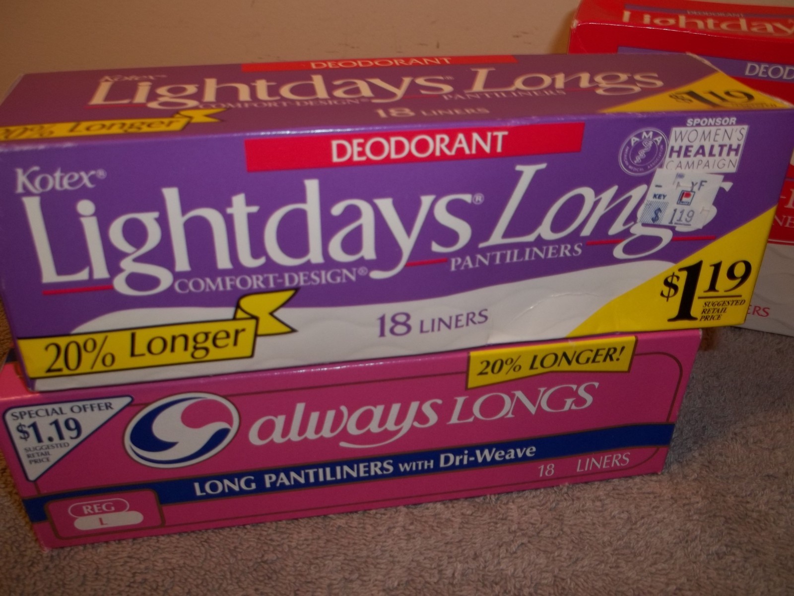 Vtg New In 5 Boxes Kotex Always Longs Lightdays Longs Pantiliners Movie TV Props