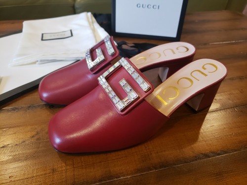 Pre-owned Gucci Nwb  Women's Leather Shoes Malaga Kid With Gg Logo Red  39 Us 9