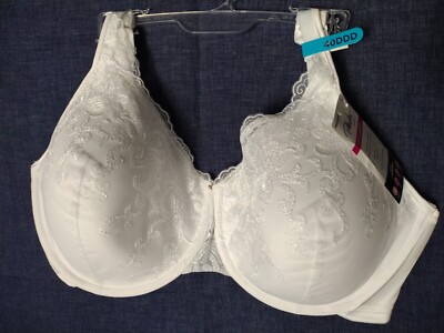 Playtex Secrets  Side-Smoothing Embroidered Underwire Bra 4513 WHITE 40DDD NWT.
