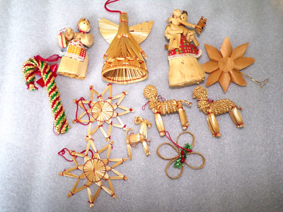 Christmas Ornaments 11-Wicker Reed Natural Rattan  Woven Vintage