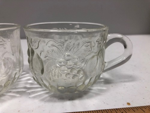 Antique vintage fruit print clear glass small size juice mugs set of two 1953