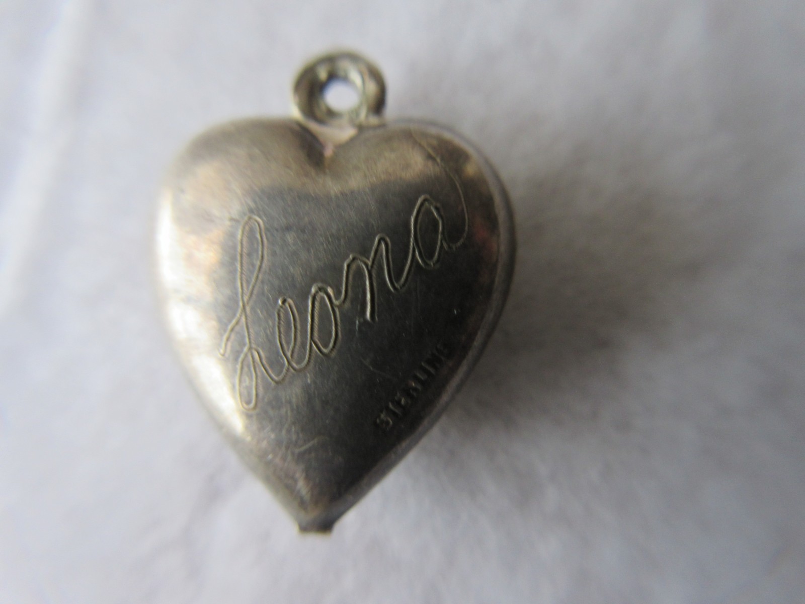 Vintage Sterling Silver Bracelet Charm Puffy Heart Yellow Enamel Charm Engraved