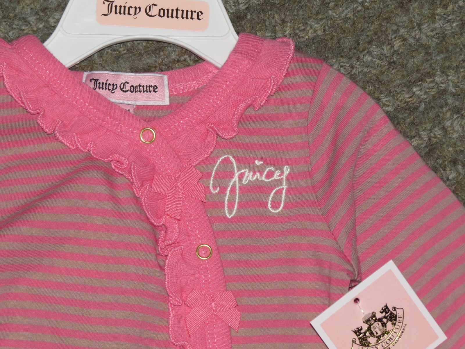 Juicy Couture Baby Girls Pink & Gray Cotton Footie - Size 3-6 Months - NWT