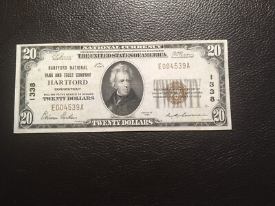 $20 National Bank Note Hartford Connecticut Little Nicer Than Average Condition